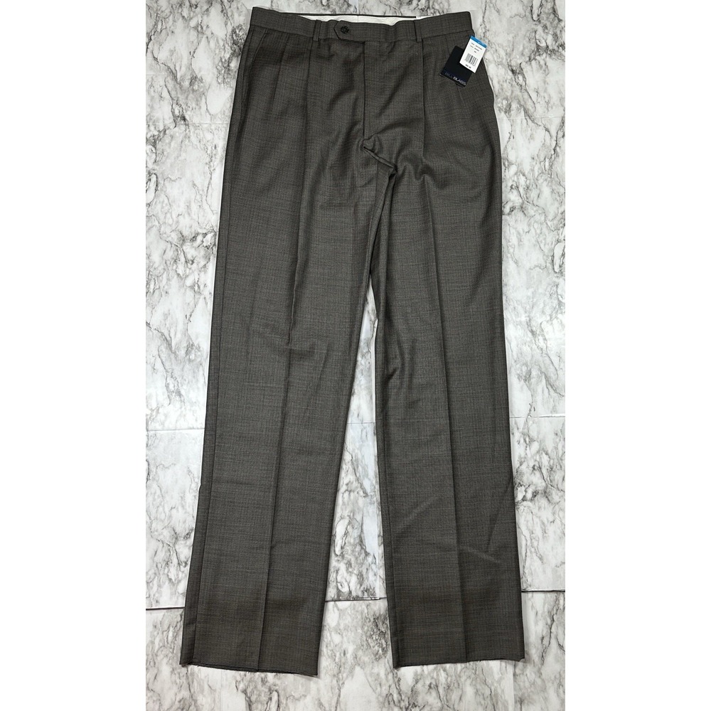 Bill Blass Dress Pants Mens‎ 100% Wool Size 36R Brown Checks Pleated NEW - Picture 2 of 16